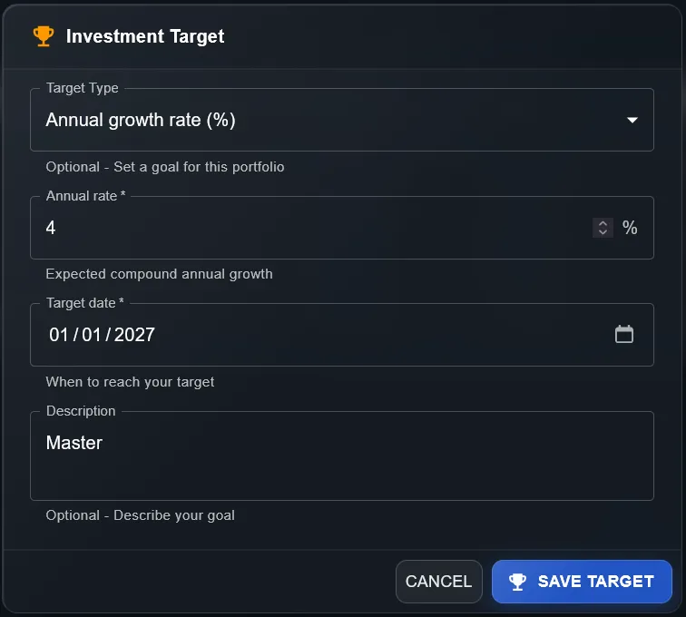 DonkyCapital — Annual Growth Rate goal setup